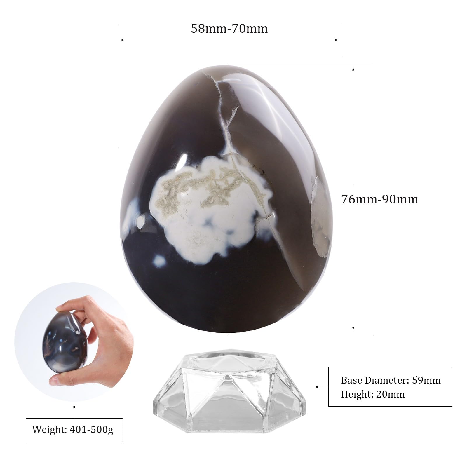 Rockcloud Sfera di agata naturale con supporto in acrilico lucido, sfera di cristallo Reiki, per la benedizione pasquale e decorazione per la casa, 0,4-0,5 kg