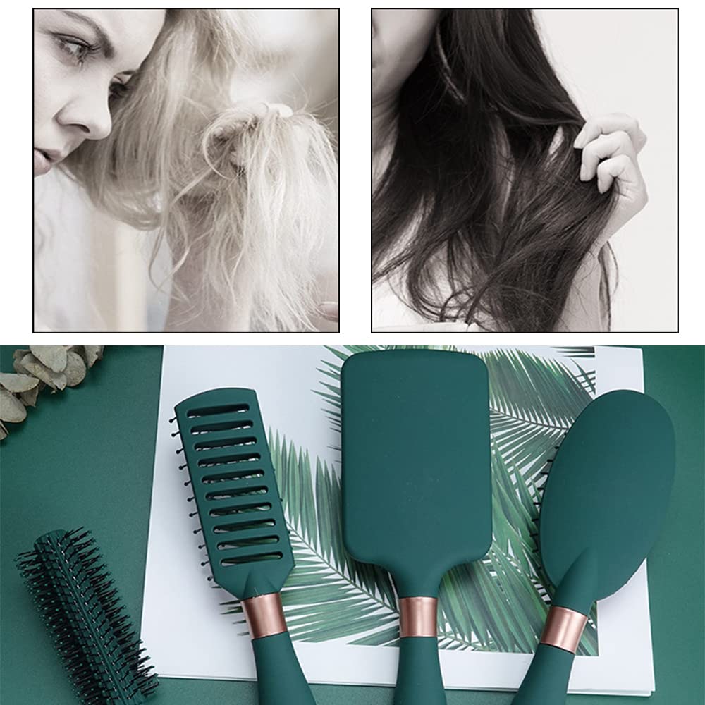 5 Pcs Hair Brush Set Anti Static Massage Oval Comb Air Cushion Vent Hair Brush Detangling Paddle Comb Hairbrush for Women All Men Wet or Dry Hair Styling, Massage, Add Shine (Green) - Image 4