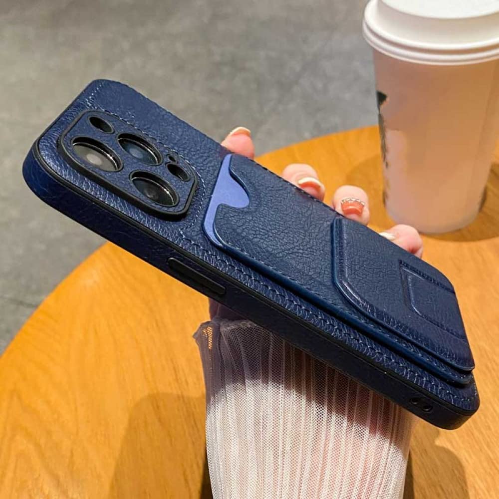 Étui de téléphone porte-cartes iPhone 12 Pro housse cuir PU bleu robuste - 7