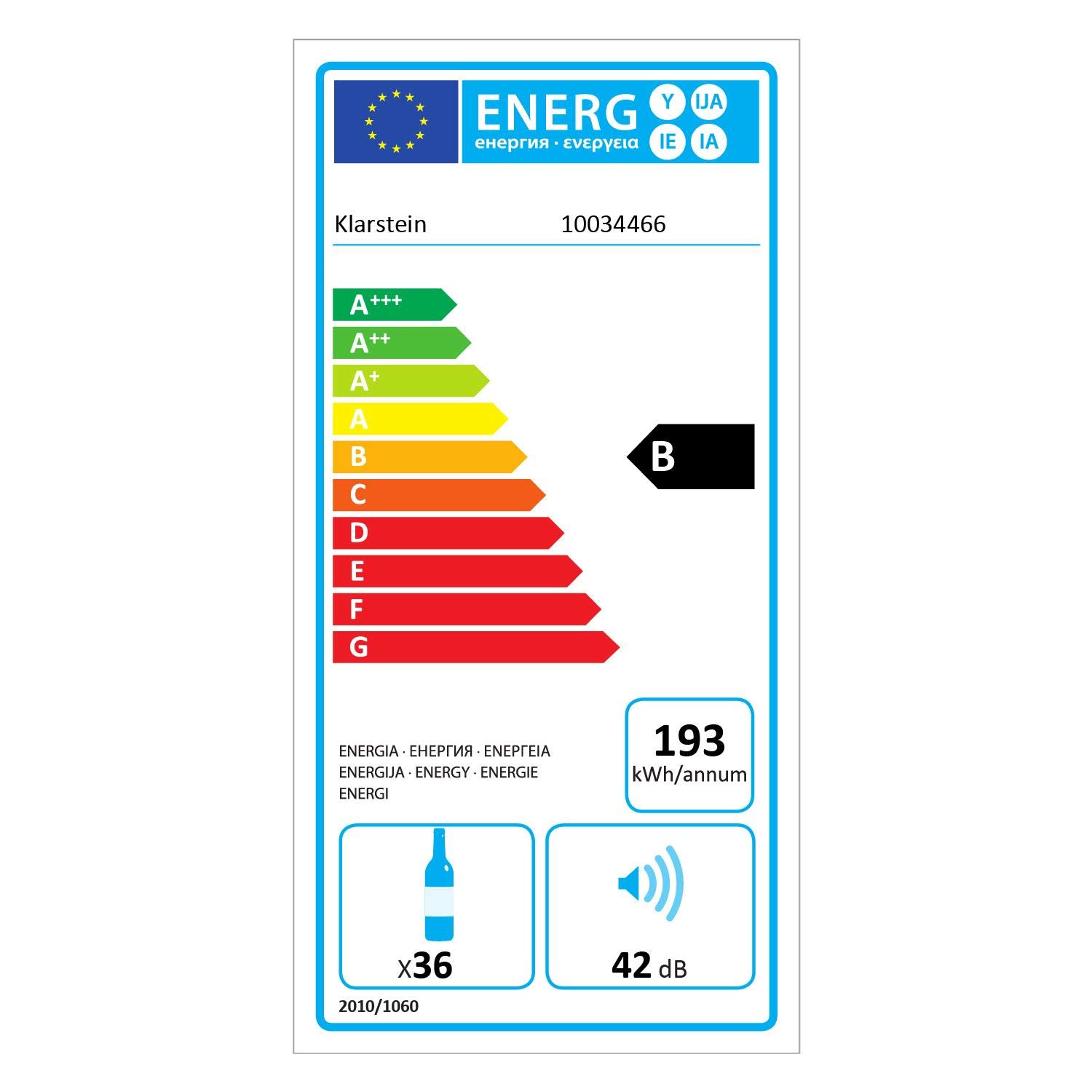 Klarstein Vinomatica - Cave à vin, Compacte, Capacité de 95L, 36 bouteilles, Porte panoramique, Cadre en acier inoxydable noir, Eclairage intérieur, 6 tablettes amovibles, Réglable de 4 à 18°C, Noir