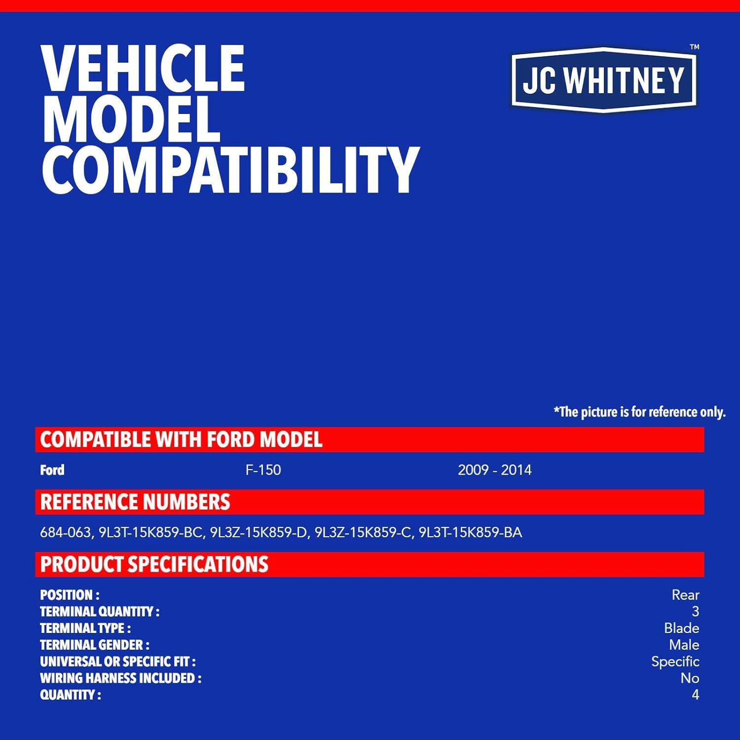 JC Whitney JFBAJCWPAS00091 Set of 4 Rear Reverse Backup Parking Aid Assist Sensors - Compatible with Ford F-150 2009-2014