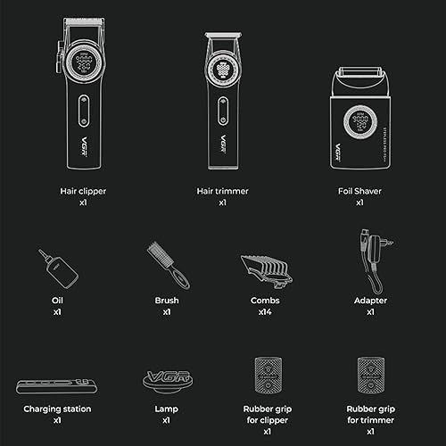 Miniatura 2 de VGR Juego de cortapelos profesional 3 en 1, recortadora de pelo, afeitadora de aluminio, kit de corte de pelo inalámbrico con potente motor