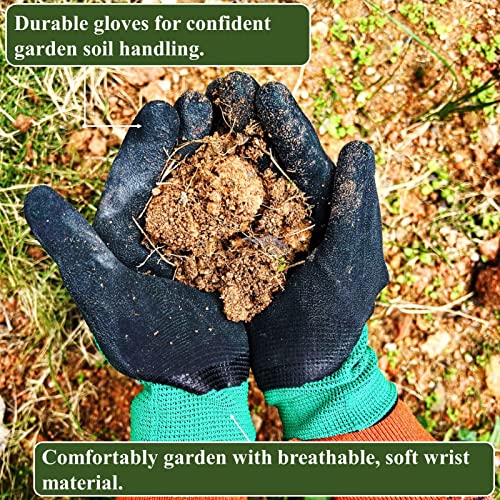 Leypafy Gloves - Latex Coated Work Gloves For Planting, Digging, Gardening, Breathable & Comfortable, Medium Size Fits Most, Durable & Stain Resistant, Black&Green(3Pairs) #TOP2