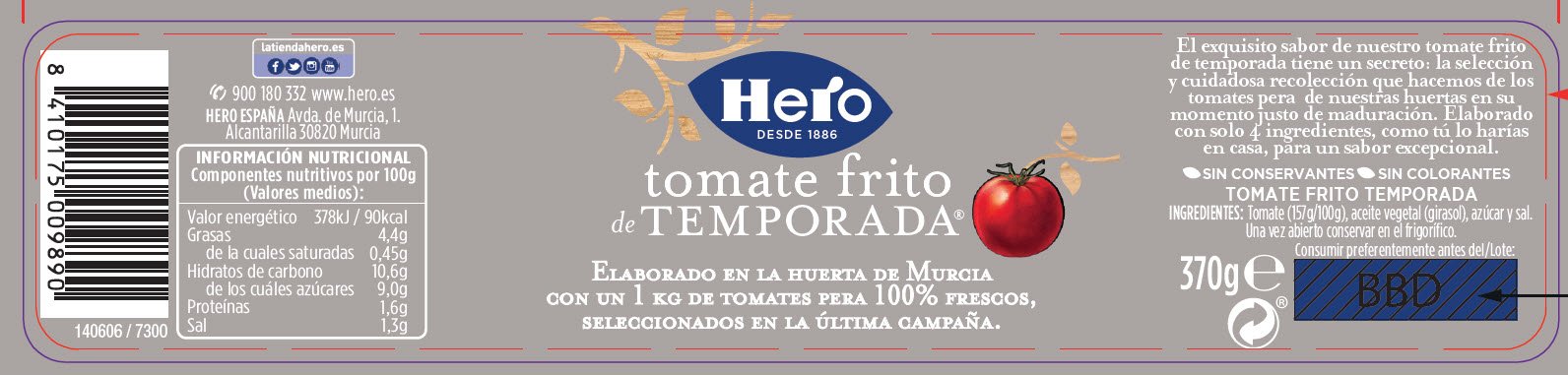 Hero Tomate Frito de Temporada - Pack de 8 x 370 g