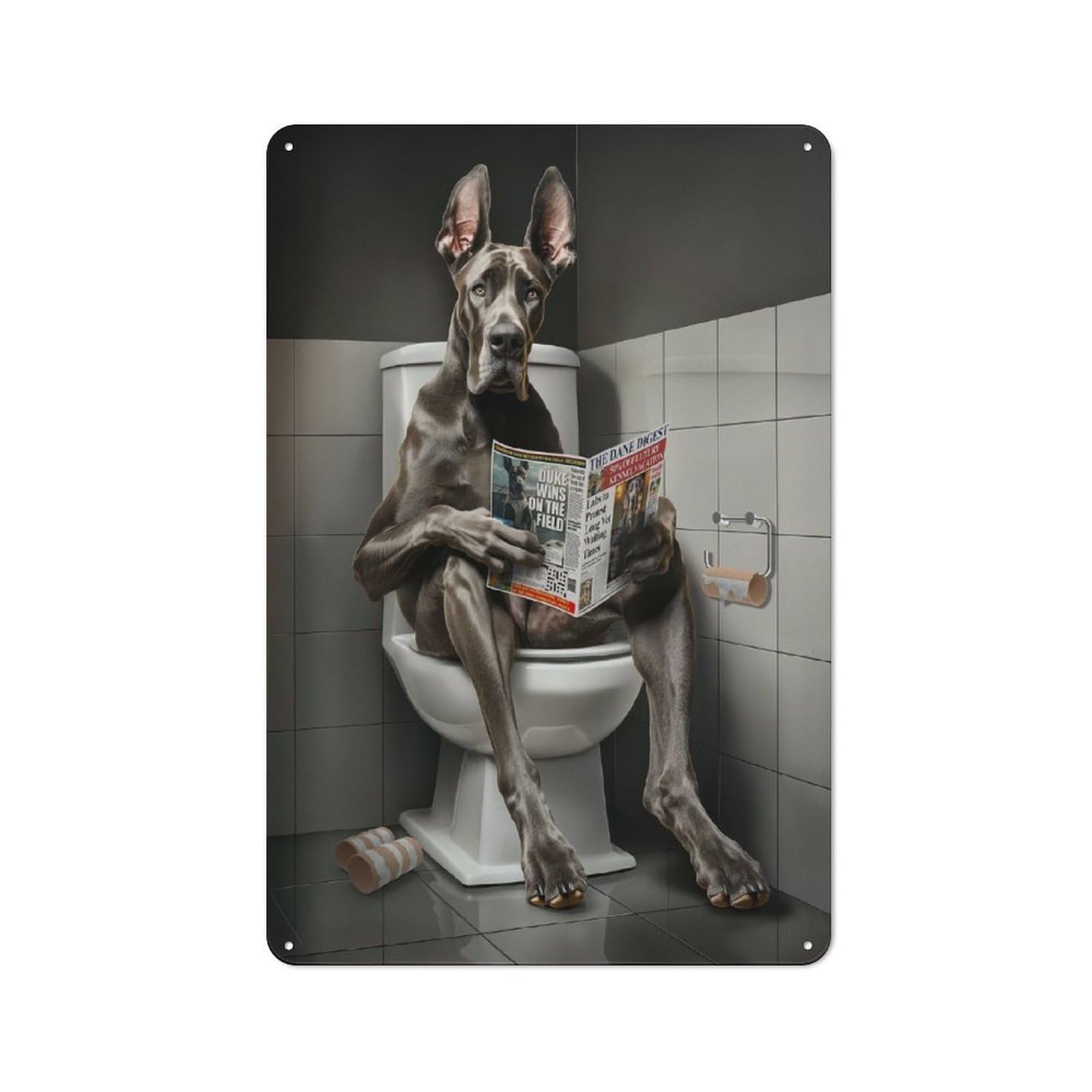 Junmoney Great Dane Reading On Toilet Tin Wall Sign With Design 30X20cm, Classic Bistro Wall Plaque For Bakery, Diner, Cafe Or Family Room