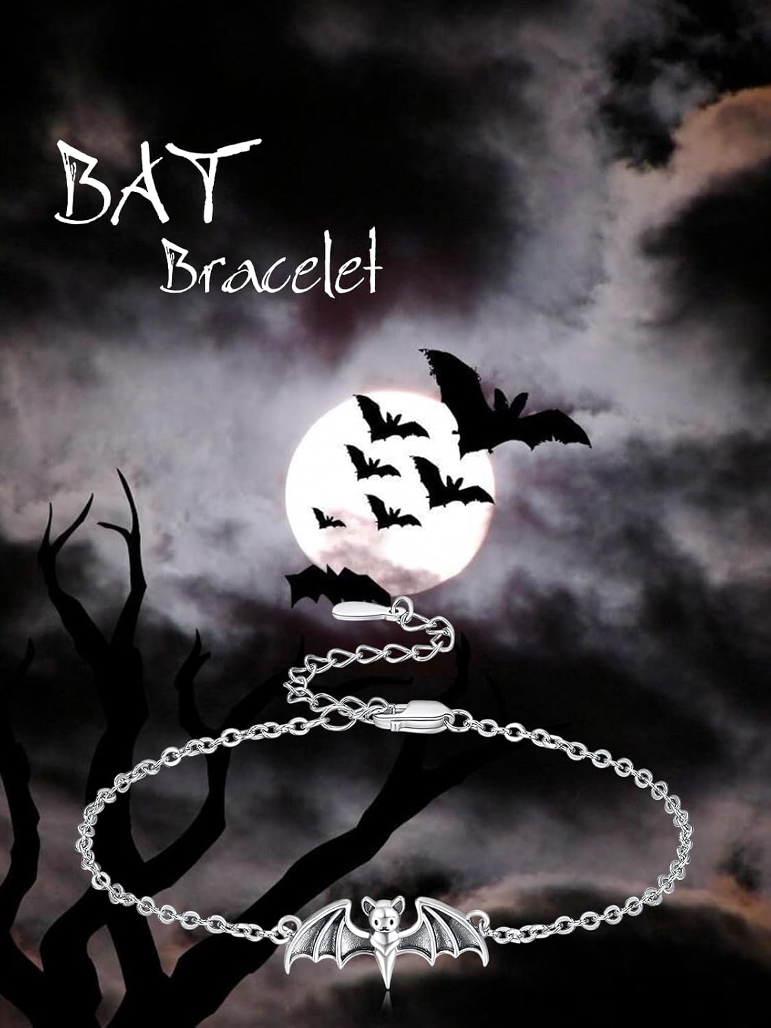 Palpitate Bat Bracelet Bat Gifts 925 Sterling Silver Bracelets Animal Gothic Halloween Jewelry Gift for Women Adjustable Chain - Image 4
