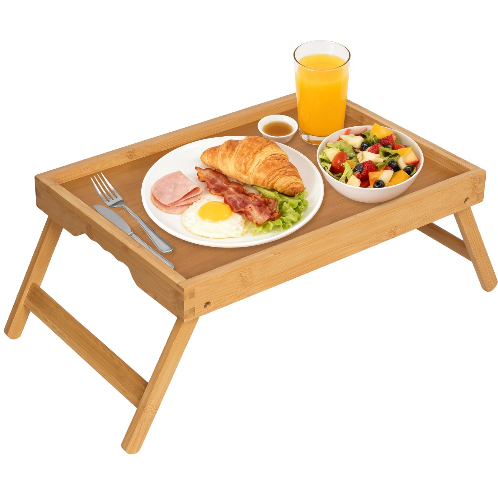 Artmeer Bed Tray Table with Folding Legs Large Bamboo