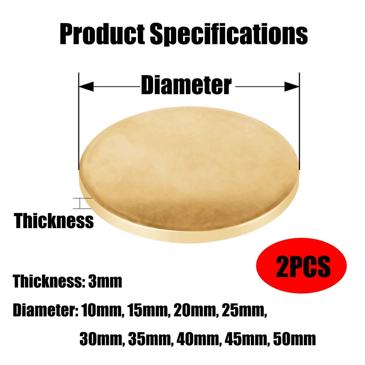 2Pcs Brass Disc Round Plate Sheets Thickness 3mm Copper Alloy Solid Brass Discs Diameter 10-50mm for Arts Crafts Building Decoration Models(3 * 45mm)