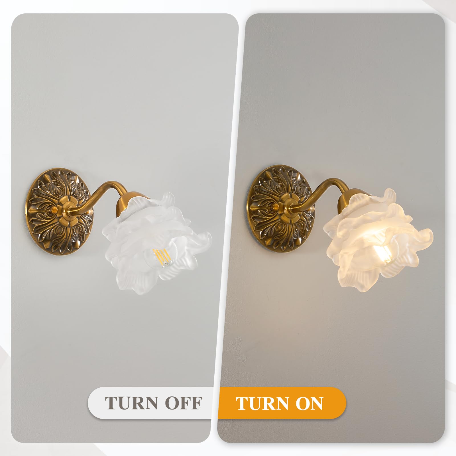 Lampa ścienna w stylu retro, w kształcie kwiatów, w stylu vintage, szklany klosz, E26, w stylu vintage, okablowana, do sypialni, łazienki (żarówki LED w zestawie)