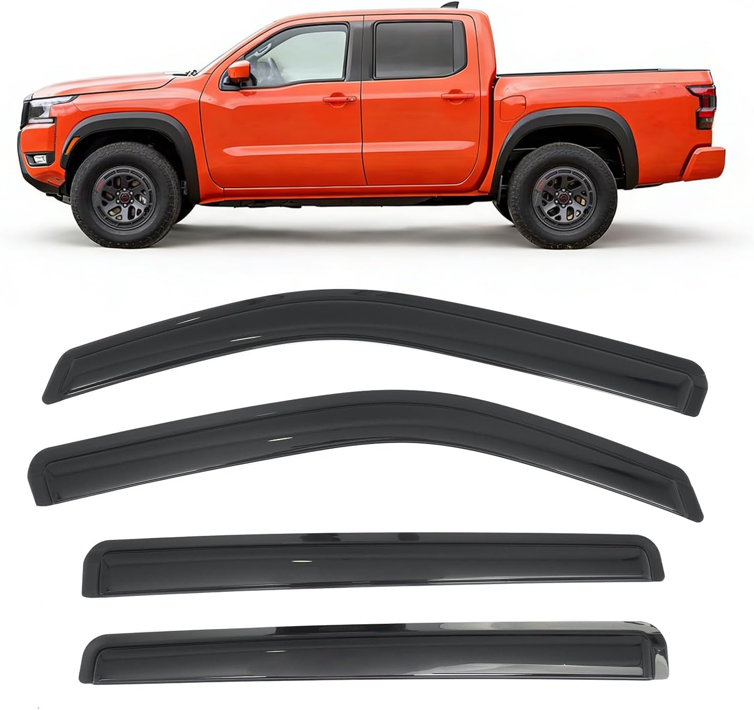 IKON MOTORSPORTS Tape on Window Visors Compatible with 2022-2026 Nissan Frontier Crew Cab, Slim Style Acrylic Smoke Rain Guards, Side Window Wind Deflectors 4PCS