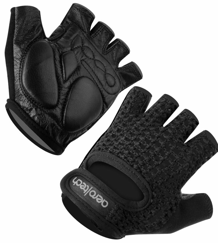 AERO|TECH|DESIGNS | Crochet Cycling Gloves | Extra Thick Gel Padded Palms | Large | Black