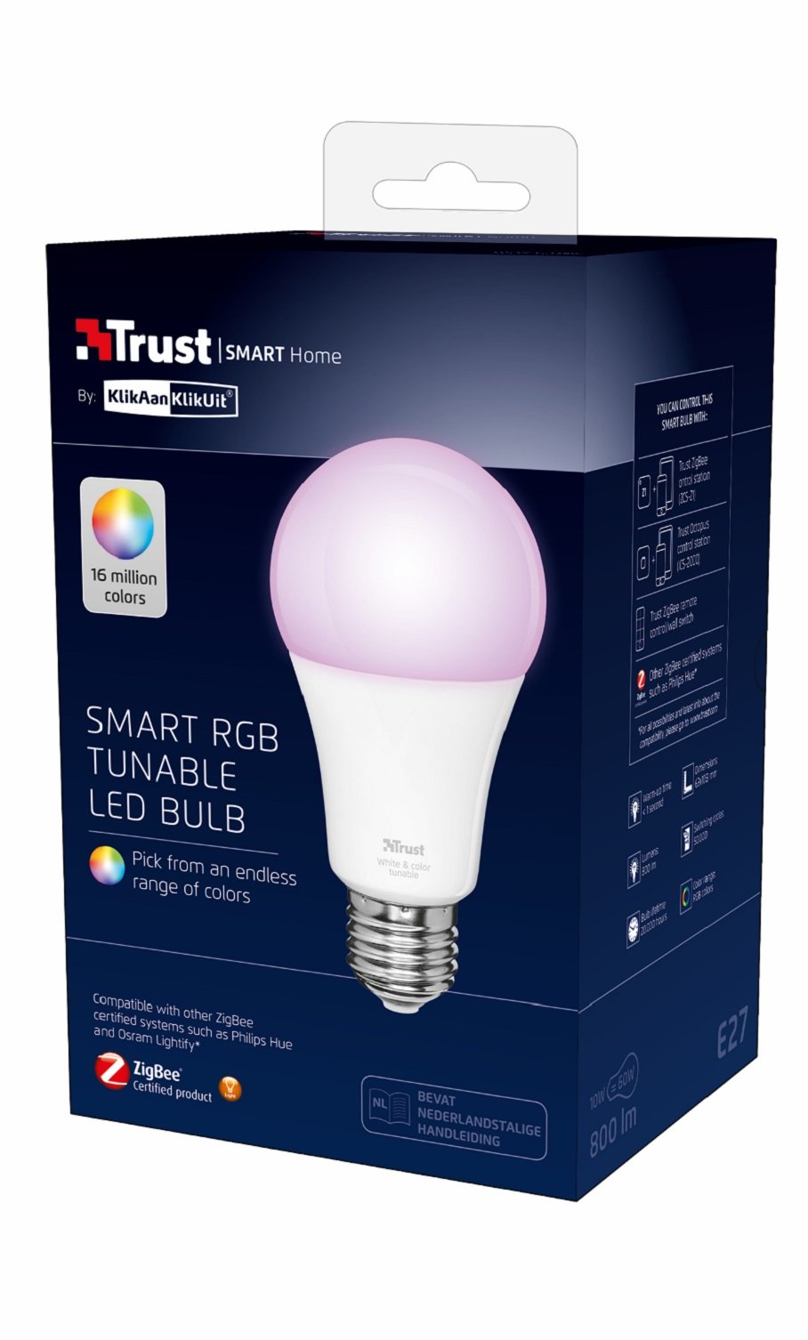 Trust Smart Home Zigbee E27 Color & White LED Lampe ZLED-RGB9 (kompatibel mit Philips Hue*, dimmbar, bis zu 16 Millionen Farben, steuerbar via App) [Energieklasse A+]