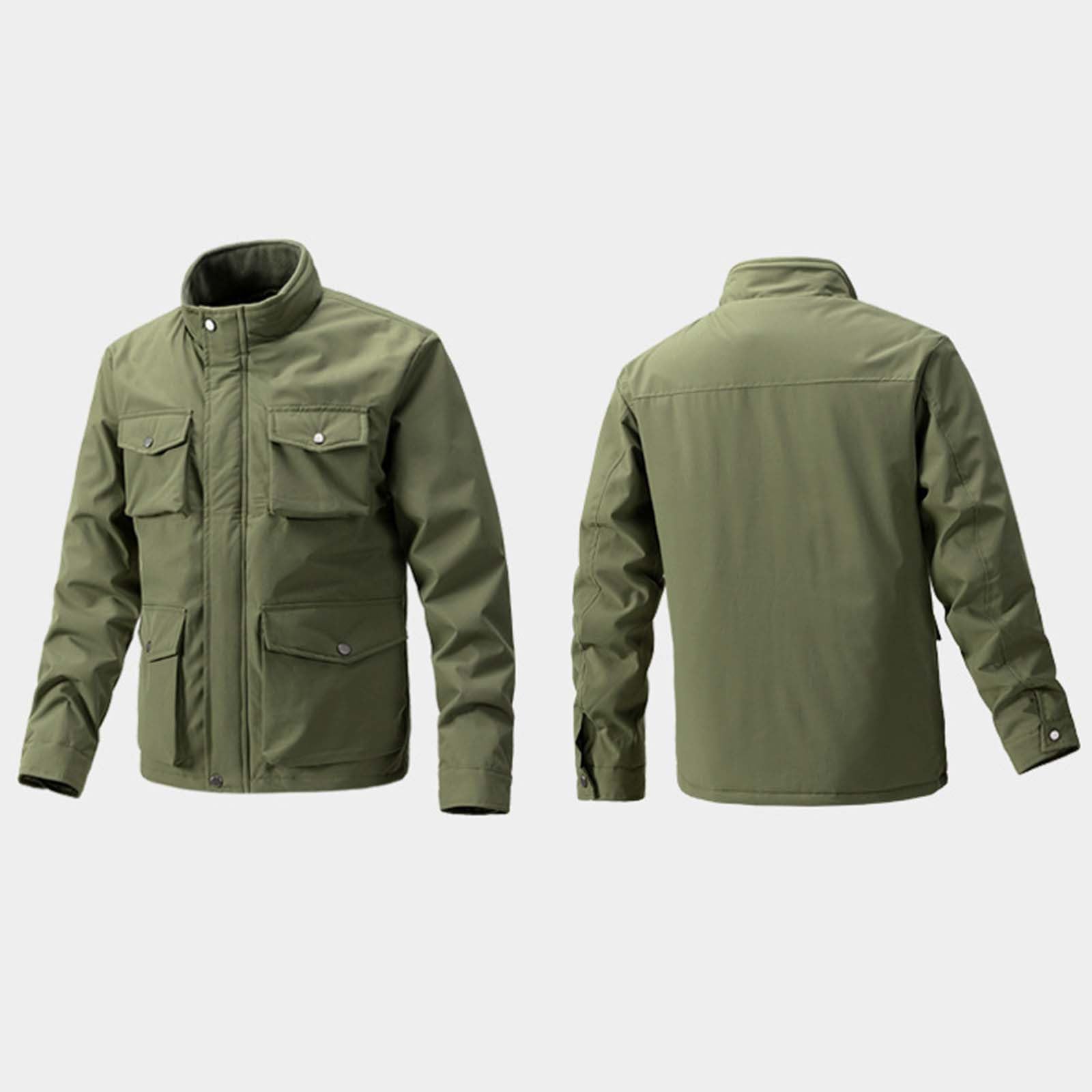 Generisch Giacca in pile da uomo, calda: giacca invernale con molte tasche, giacca da mezza stagione, con colletto alto, leggera, vintage, giacca termica classica, per attività all'aria aperta (taglia