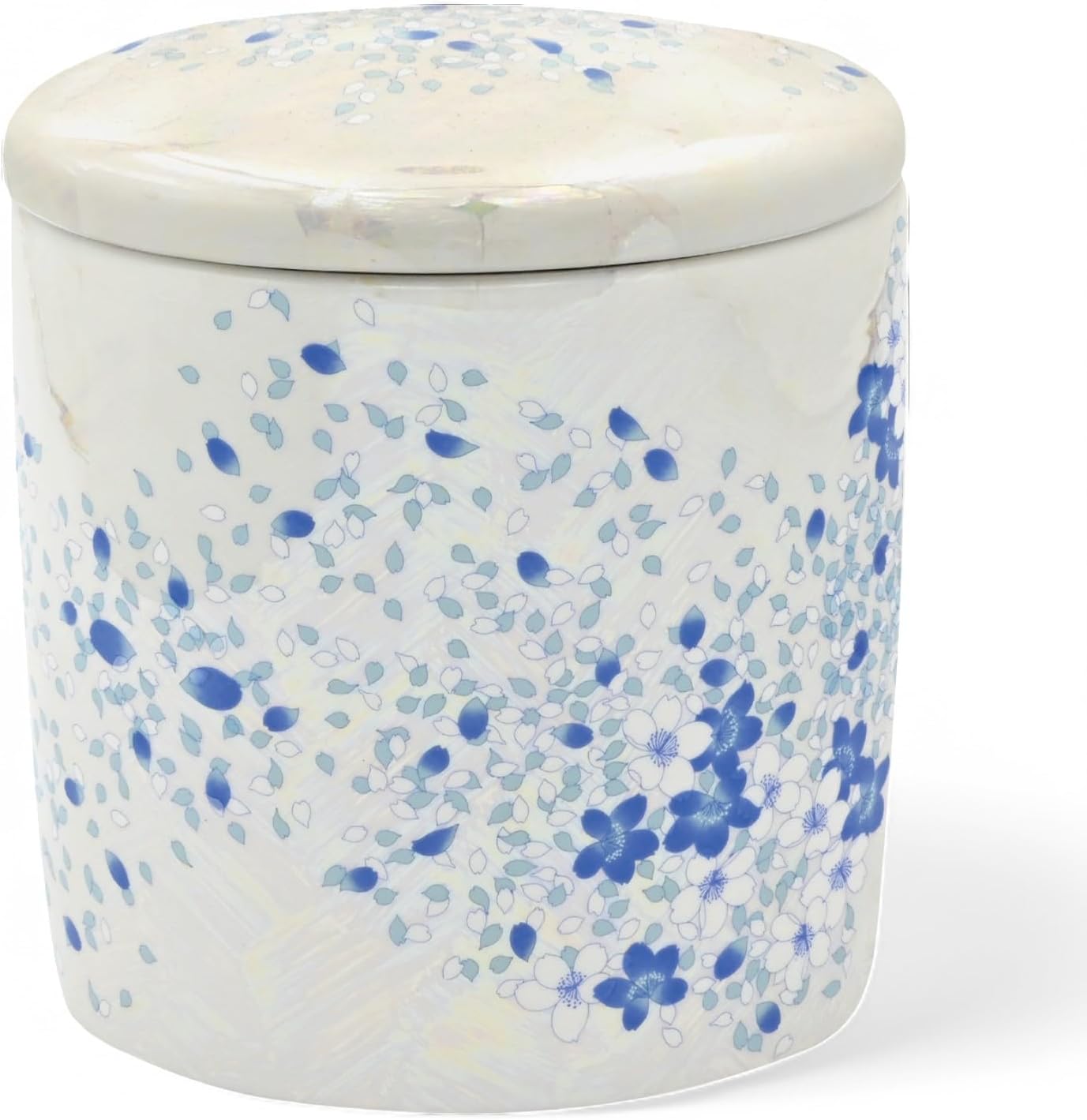 Takumistyle Select Small Dog Cat Urn (2 Size Urn with Lid, Silicone Packing), Cherry Blossom Flicker, Blue, Made in Japan