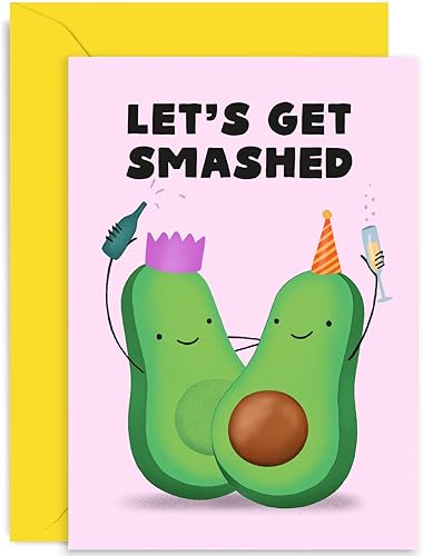 Miniatura 1 de Old English Co. Divertida tarjeta de cumpleaños de aguacate para él o ella - Let's Get Smashed - Broma de palabras de aguacate para hombres y