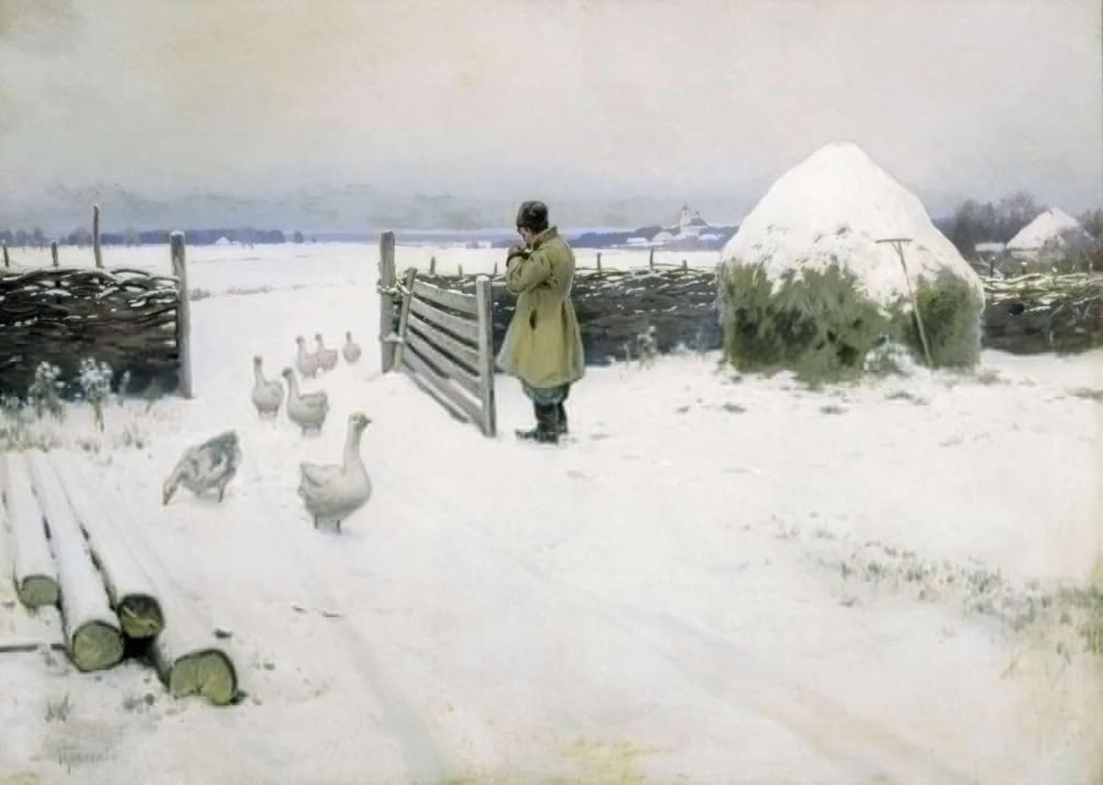 SERENDIPITP Abstract Painting Mural Print Picture Wall Decor Painting Snowfall Mikhail Markianovitch Guermacheff Vintage Wall Artwork for Home Decor 60x90cm