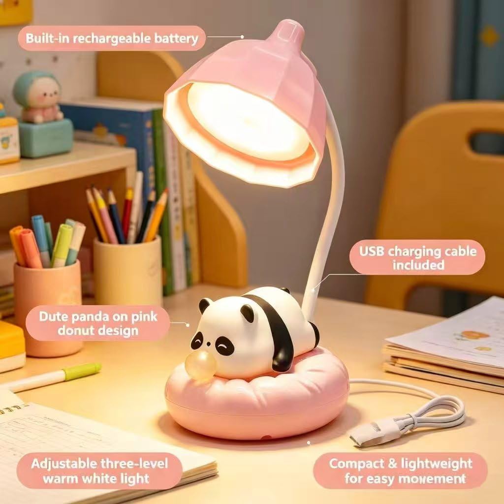 LED Desk Lamp with USB Charging Port, Gooseneck, Cute Panda Night Light for Bedroom Study Room, Boys Girls Children, Touch Control, Rechargeable Lighting Decor for Boys Girls-Pink-Panda image 4