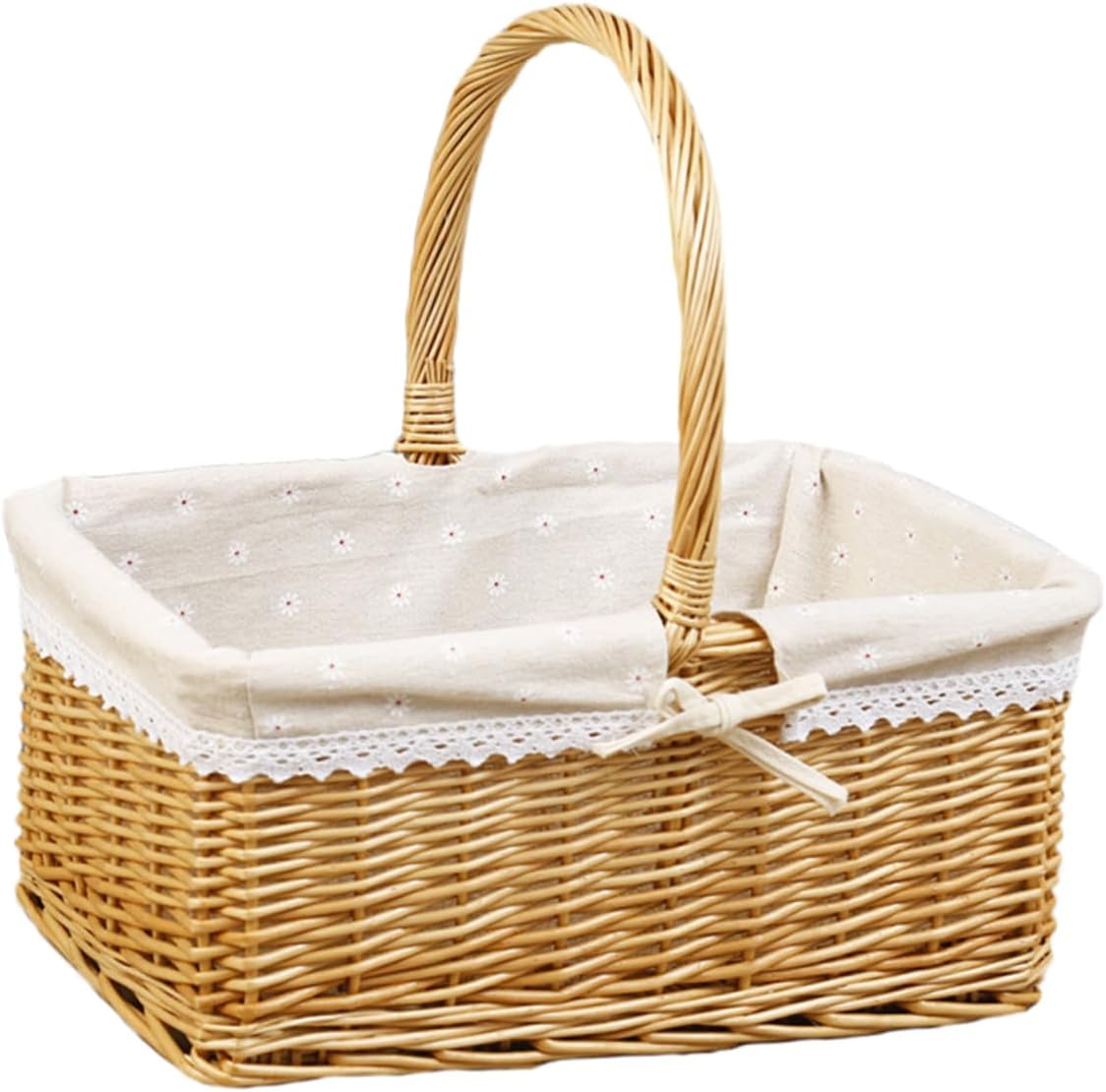 1pc Picnic Basket Willow Storage Holder for Fruits Vegetables Snacks Portable Country Style Organizer Handle for Outdoor Gatherings and Harvesting
