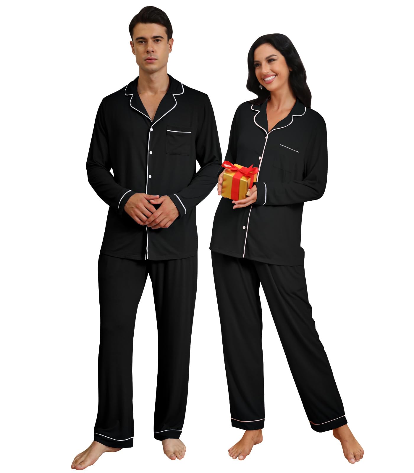 RAISEVERNCouples Christmas Matching Pajamas 2 Piece Women Men Xmas Pjs Soft Pajama Set Long Sleeve Loungewear Warm Sleepwear