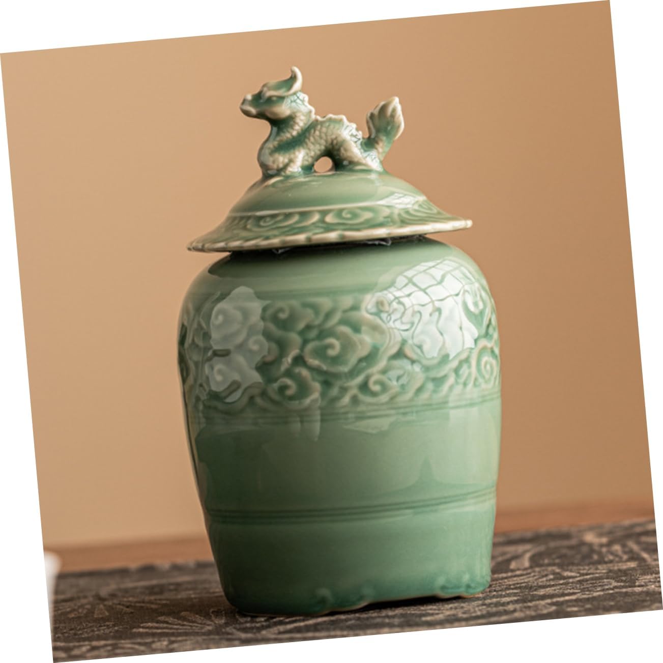 GLEAVI Chinese Dragon Ceramic Tea Jar Vintage Style Storage Canister with Lid for Tea Leaves and Candies Decor Housewarming