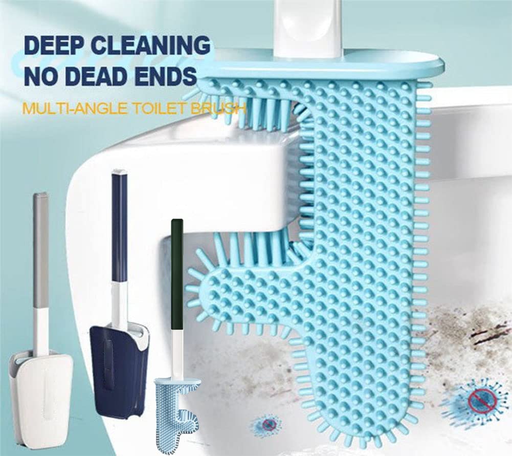No Dead Corner Cactus Toilet Brush Silicone Toilet Brush and Holder Set Flexible Toilet Brushes for Bathroom Toilet Bowl Cleaner Brush with Base Long-Handled Toilet Brush for Deep Cleaning (White)