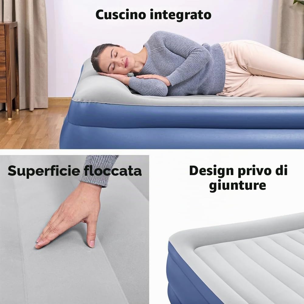 Bestway 67692-3 Materasso Gonfiabile Matrimoniale da 2.03 m x 1.93 m x 56 cm con Pompa Integrata