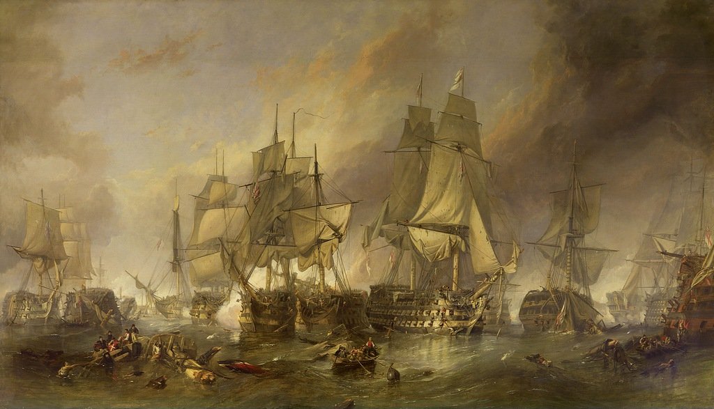 Ofa Prints Light The Battle Of Trafalgar Seascape By William Clarkson Stanfield, Nautical Print 48 X 28 Cm