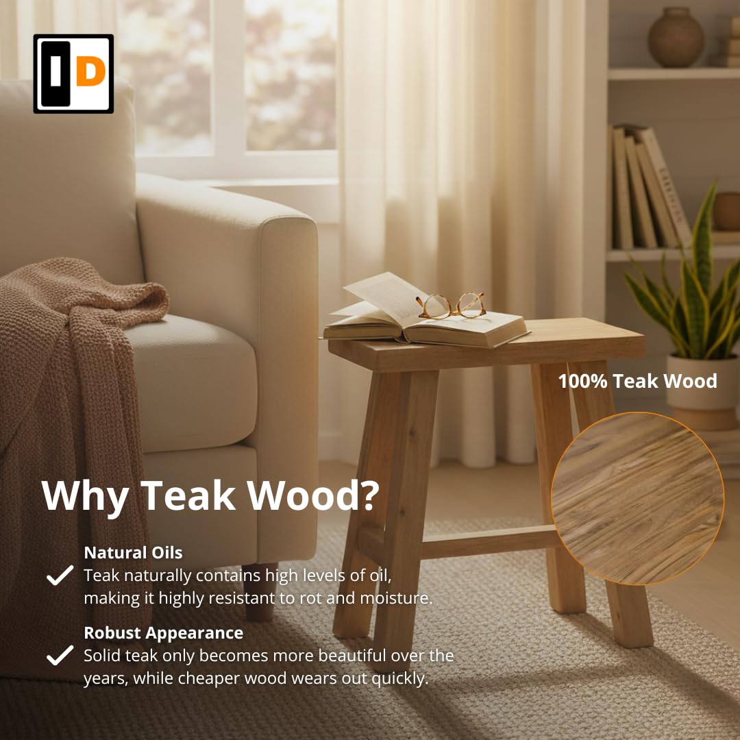 Teakholz Hocker 40 cm | Natur | Handgefertigter Massivholz aus Altem Teak | Sitzmöbel ohne Lehne | Deko für Wohnzimmer, Flur & Schlafzimmer