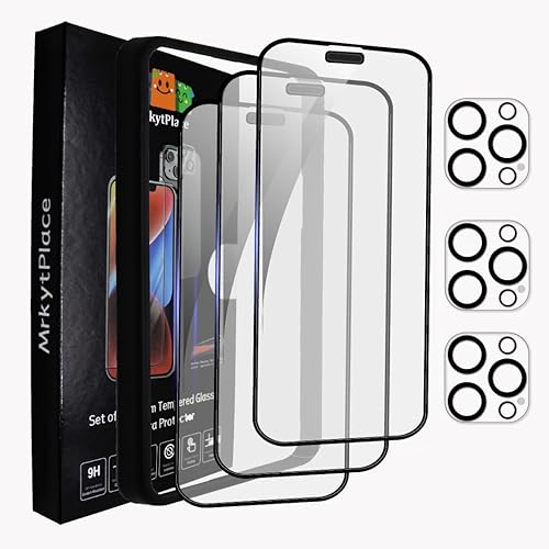 MRKYTPLACE Paquete de 3 protectores de pantalla con protector de altavoz para iPhone 12 6.1 pulgadas + 3 protectores de lente de cámara, protección