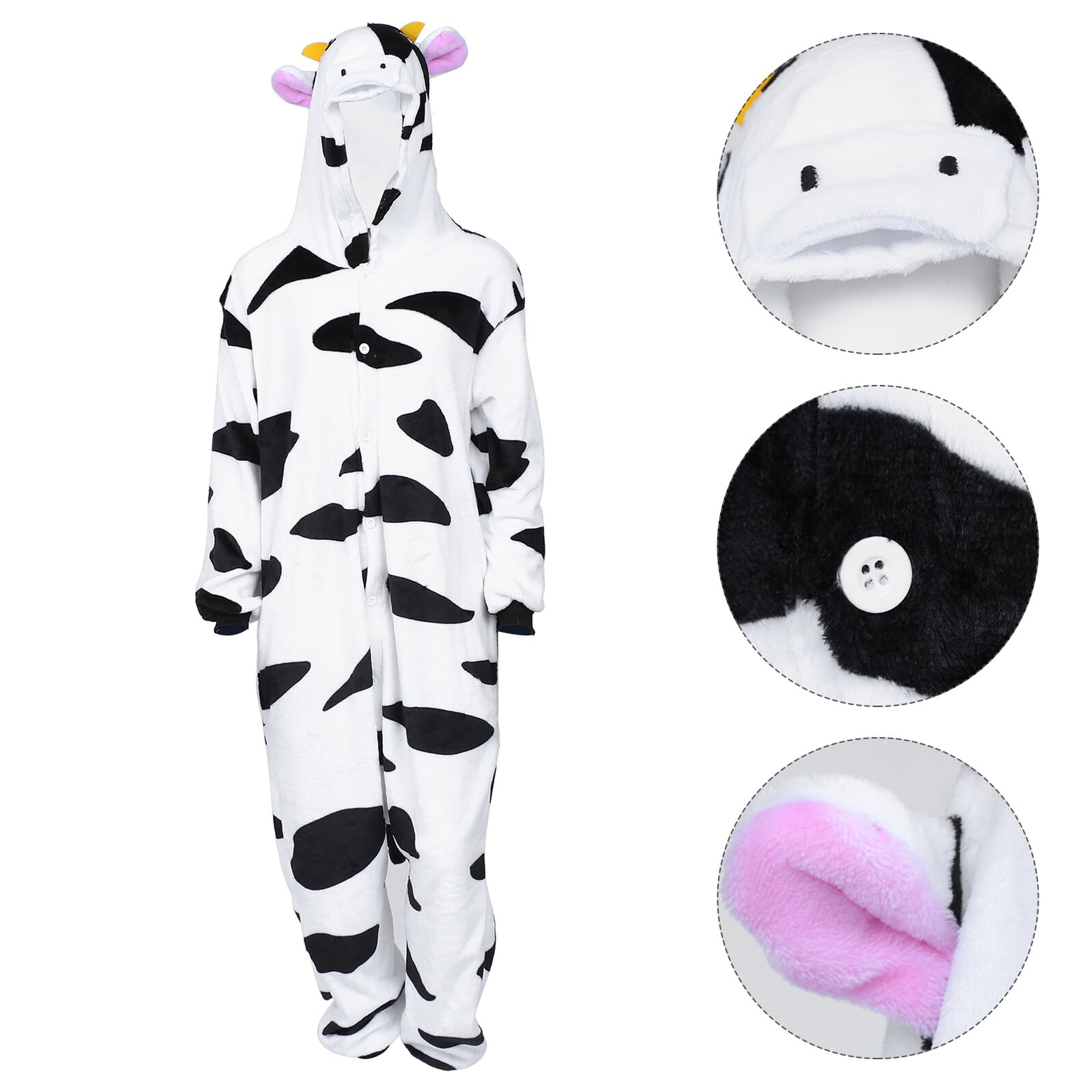 Pigiama Intero Donna in Flanella Stampa Cartone Animali Mucca, Caldo e Confortevole per Autunno e Inverno, per Cosplay e Relax a Casa