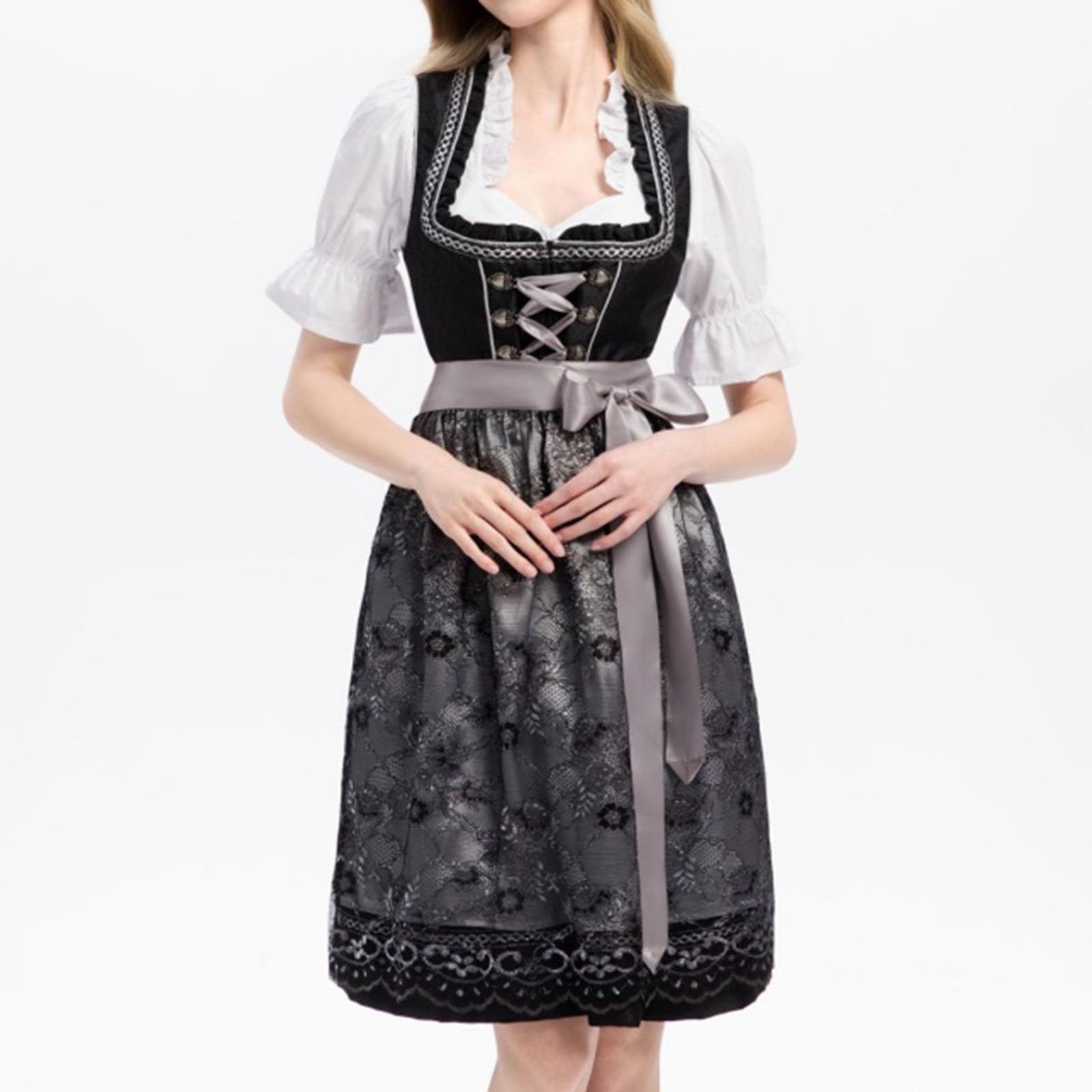 SKFLABOOF Dirndl Damen Dirndl-Komplettsets Trachten Komplettset Set Komplett Oktoberfest Schlicht Mit Schürze Oktoberfest-Kleidung