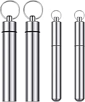 Boao 4-Pack Portable Metal Toothpick Holders, 2 Sizes Stainless Steel Keychain Cases, Waterproof Aluminum for Camping Picnic Travel (Silver)