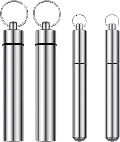 Boao Soporte portátil de metal para palillos de dientes de 4 piezas, 2 tamaños, soporte de bolsillo de acero inoxidable, funda impermeable de