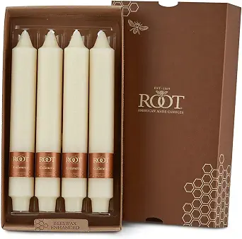 Root Candles 4-Count Unscented Dinner Candles Dripless Beeswax Enhanced Timberline Collenette Boxed Candle Set, 9-Inch, Ivory