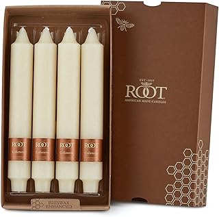 Root Candles 4-Count Unscented Dinner Candles Dripless Beeswax Enhanced Timberline™ Collenette Boxed Candle Set, 9-Inch, Ivory