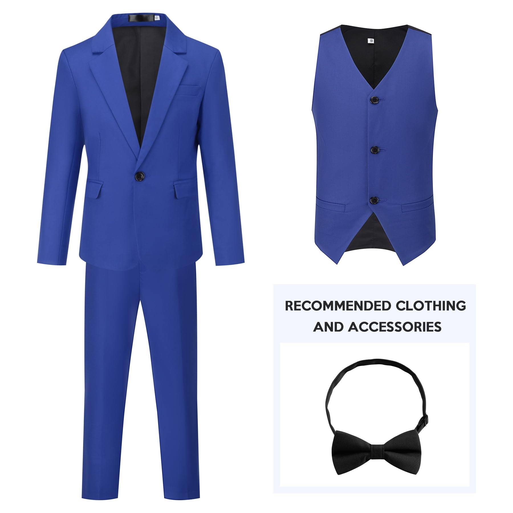 Sliktaa Completo da ragazzo in 3 pezzi con colletto con risvolto con un bottone, per matrimoni, feste di compleanno, balli studenteschi, vestito da spettacolo, blazer e pantaloni multicolore, Blu, 16