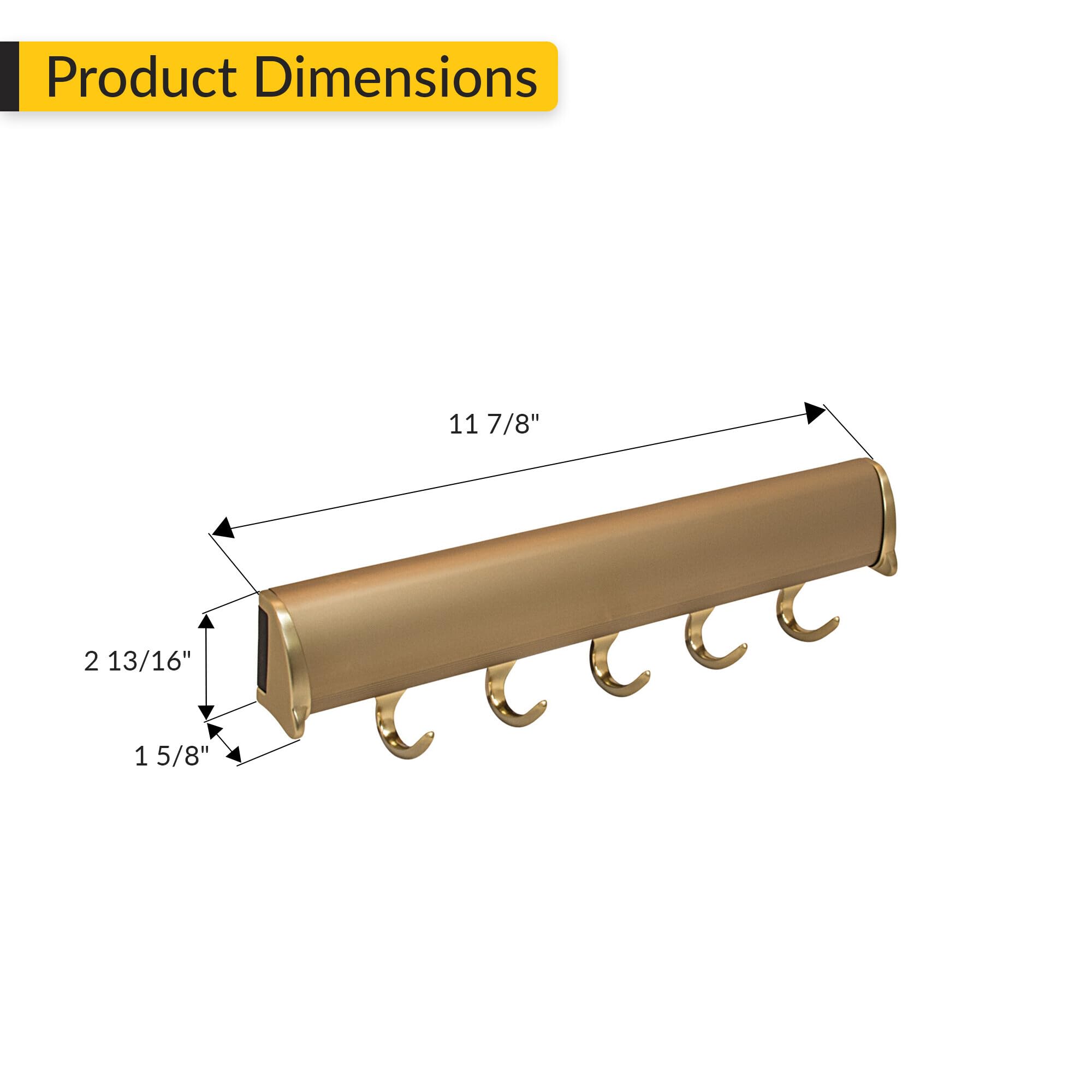 Brixwell QIJ0-001 Belt Rack, 5 Hook with Full Extension Slide Matt Gold Finish