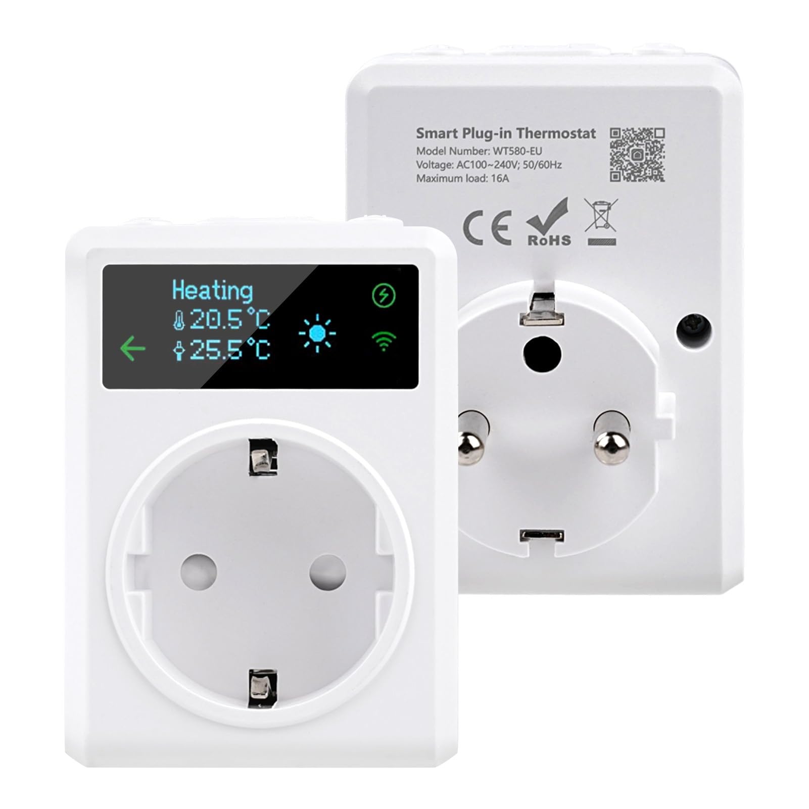 DEWIN Inteligente Enchufe de Termostato con Sonda, 2.4GHz WiFi Controlador de Temperatura de termostato de Enchufe 220V 16A Calefacción y Refrigeración Compatible con Control Remoto y Control por Voz