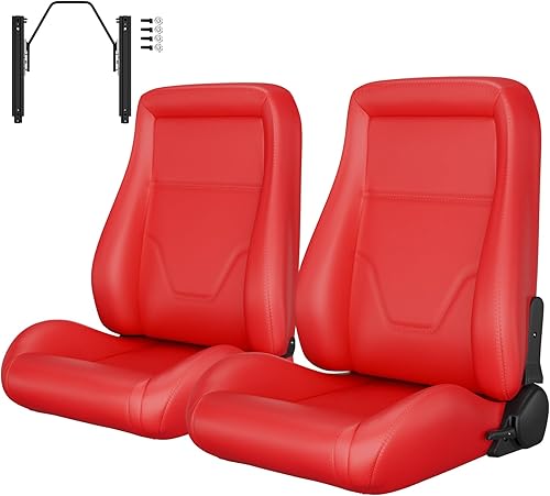 Miniatura 39 de 2 piezas de asientos universales de carreras con deslizadores de doble bloqueo, 1 par de asientos de cubo de cuero PVC con dos almohadas de Negro