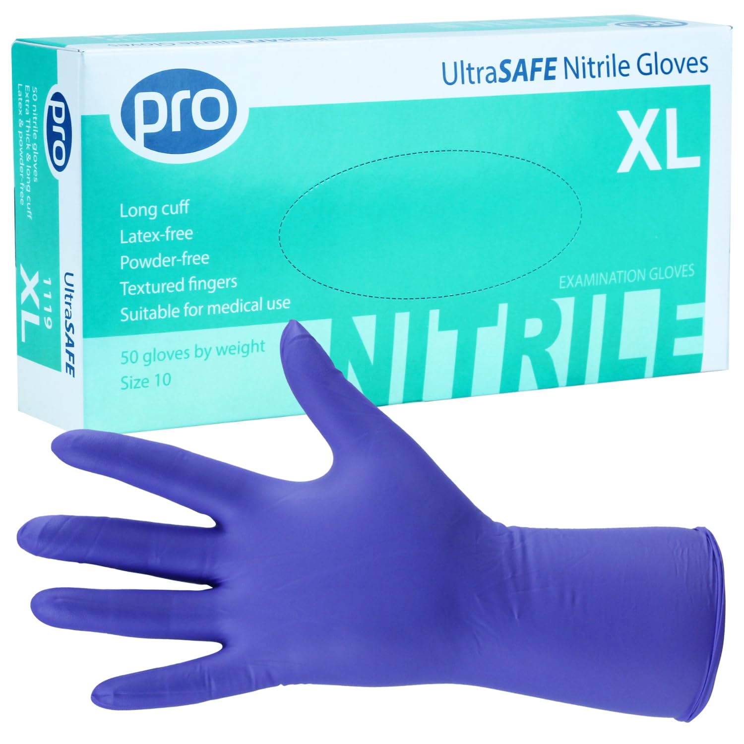 PRO UltraSAFE Violet Long Disposable Gloves - Nitrile Gloves Disposable Extra Large - 50x Pack - Powder Free - Latex Free - Ideal for Food Prep or Salon Use - Medical Grade, Food Safe PPE โ image 1