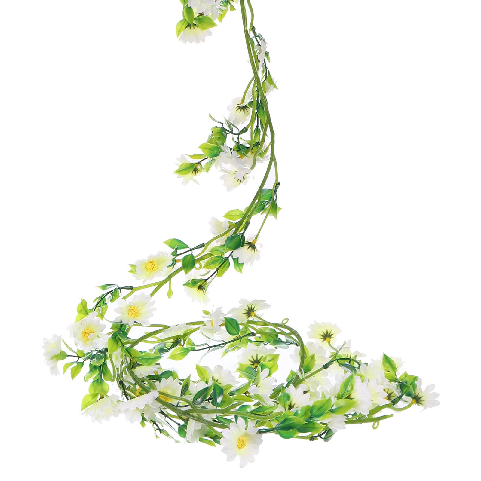 sourcing map Artificial Daisies Flowers Garland Vine Silk Wildflower Garland Fake Hanging Flowers Green Leaves for Wall Party Wedding Arch Floral Decor Home, White