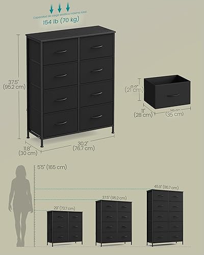Miniatura 2 de Songmics Cómoda para dormitorio, cómoda de cajones, acero, MDF, 8 cajones de tela no tejida, unidad organizadora de almacenamiento, armario, Negro