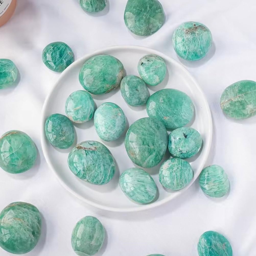 Cristalli di guarigione della Pietra di Palma amazzonite - 5 Pezzi Pietre lucidate Amazonite - Pocket Tascabile Stone per la Meditazione della Stregoneria e Allevamento d'ansia,40~50mm