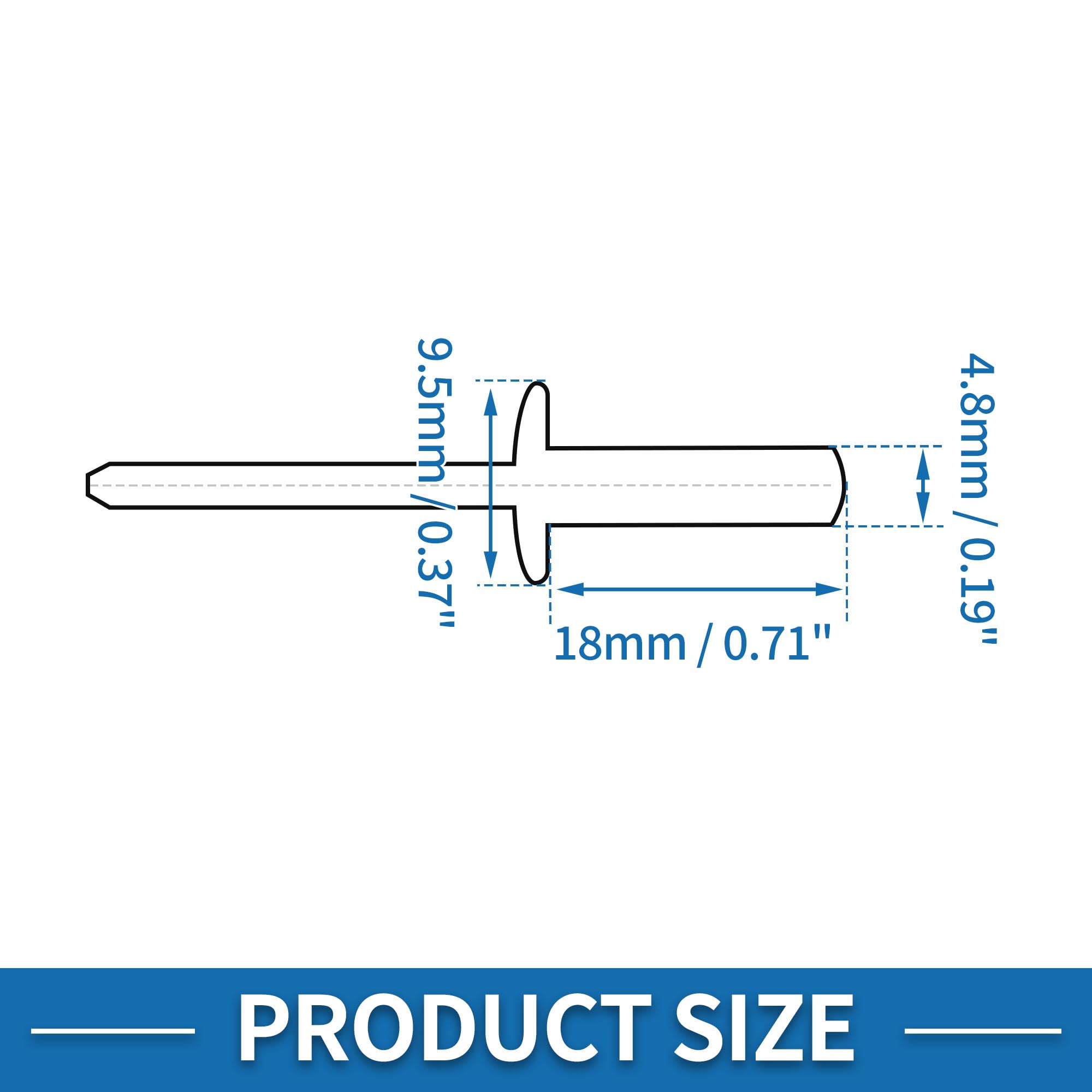 A ABSOPRO Dome Head Closed Sealing Rivets 4.8mm Grip Diameter 18mm Grip Length 9.5mm Flange Diameter Stainless Steel Silver Tone 50 Pcs - Image 3