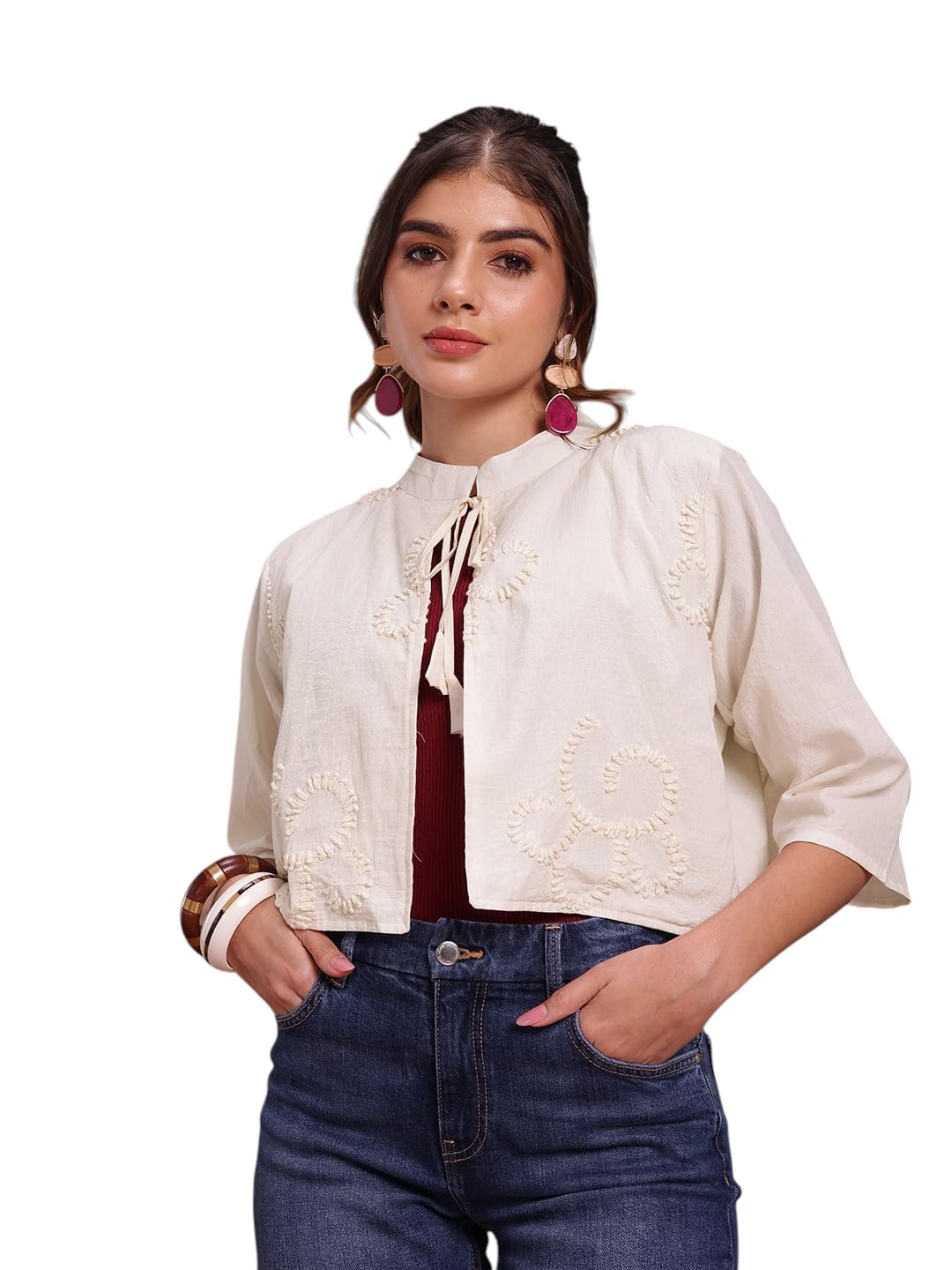 aarika Womens Cream Colour Embroidery Ethnic Jacket-picture-10