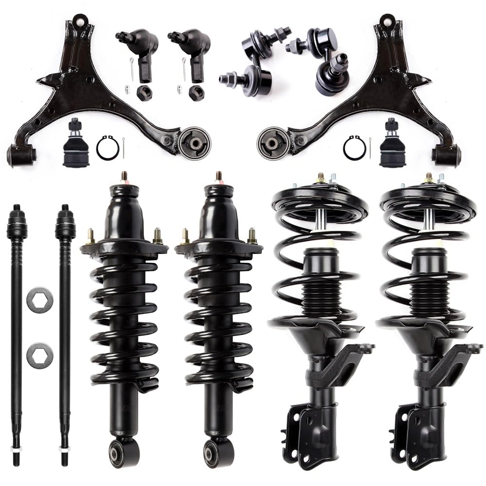 Struts Shock suspension kit for 2001 2002 for Honda Civic Front and Rear Complete Strut Spring Assembly Ball Joint Control Arm Tie Rod End Stabilizer Bar Link 14 Pcs, 171340L 171340R