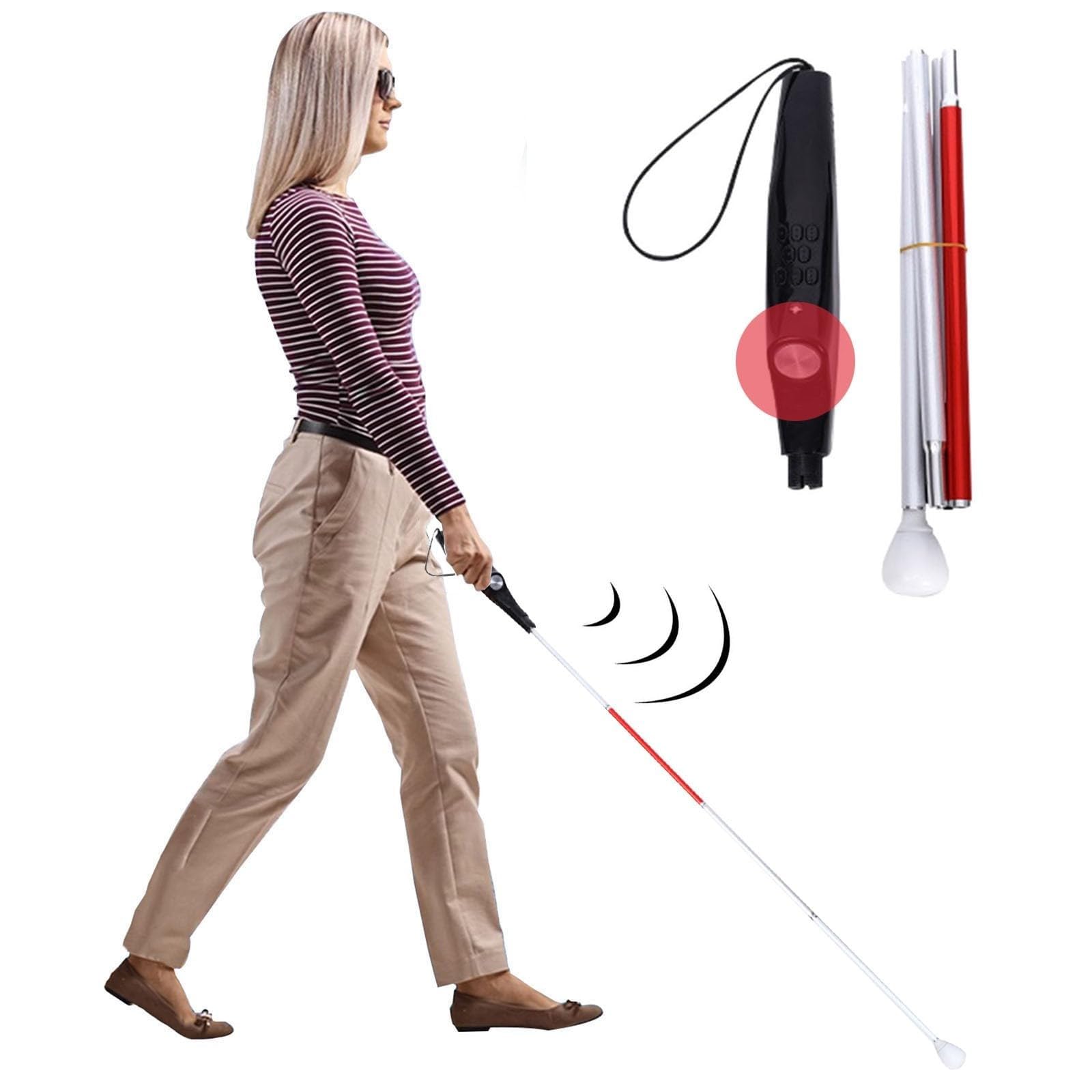 Bastón guía electrónico ultrasónico, bastón de guía de voz multifuncional, evita obstáculos, bastón guía inteligente para ciegos, informes de tiempo de voz, advertencia de luz intermitente