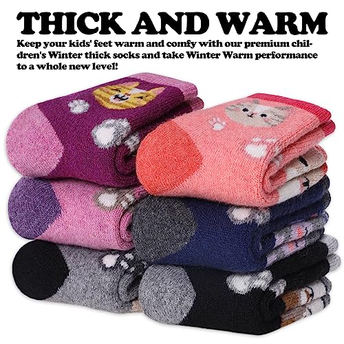 FNOVCO Kids Merino Wool Hiking Socks Toddlers Boys Girls Cozy Thermal Winter Thick Warm Crew Socks 6 Pairs3