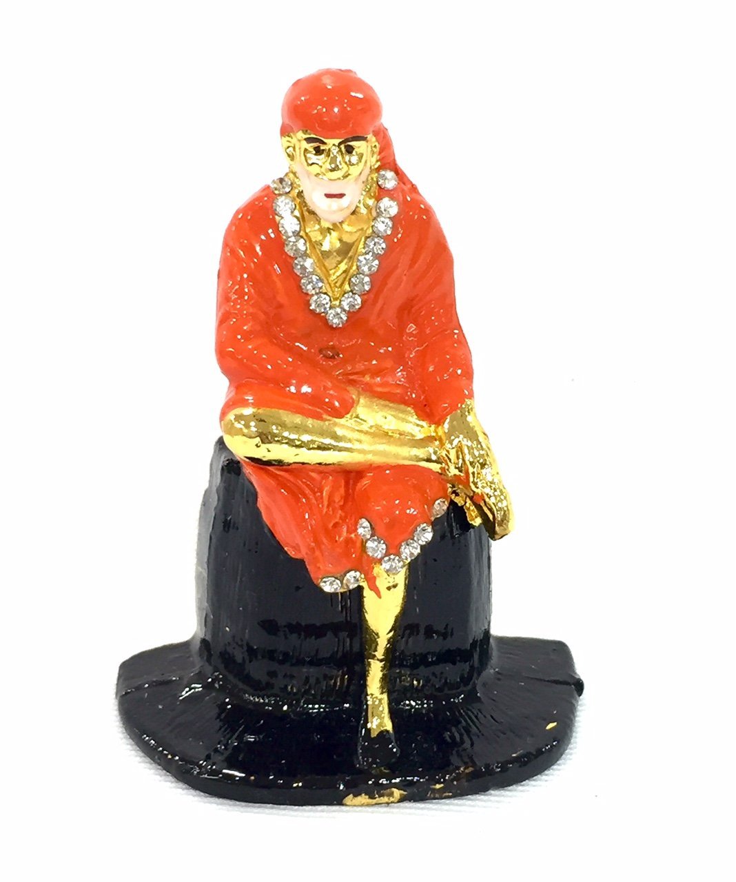 Indiabazaar White - Hindu God Idol/Murti/Statue/Car Idol - Sia Baba On Stone Small - Traditional Idol With Stone Decorations