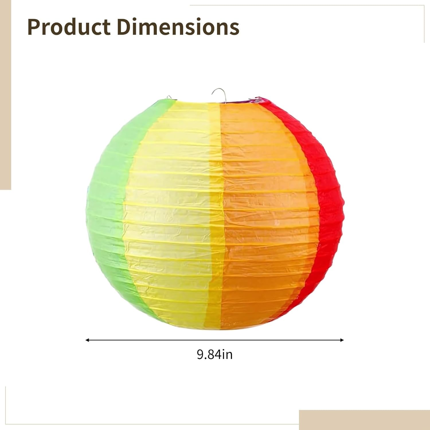 25 Cm / 9.8 in Lanterns, Paper Rainbow 24 Pcs, Events Indoor and Outdoor for Ideal, Hooks Metal with Lanterns Folding Colorful, Decorations Party Hanging